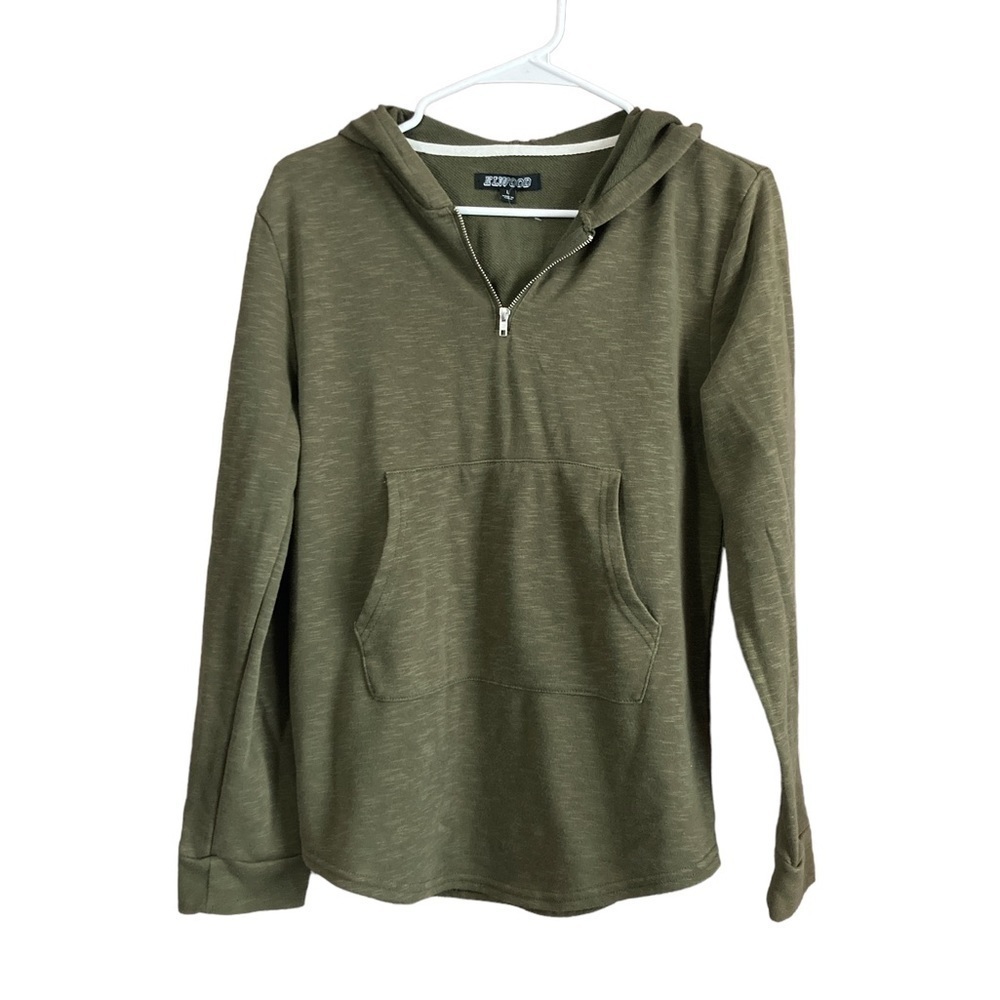 𝅺ELWOOD Boy’s Large Olive Green Hooded 1/4 Zip Top Long Sleeve